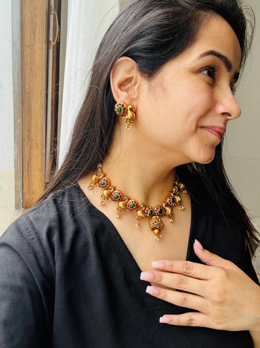 Gold Peacock Necklace Set
